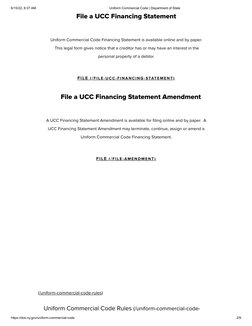 6/15/22, 8:37 AM
Uniform Commercial Code | Department of State
https://dos.ny.gov/uniform-commercial-code
2/9
File a UCC Fina