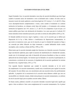 SUCESION INTESTADA EN EL PERU
Según Fernández Arce, la sucesión intestada es una clase de sucesión hereditaria que tiene luga