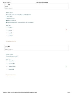 6/25/22, 8:56 PM
Final Exam: Attempt review
semestral.amaes.com/2122/mod/quiz/review.php?attempt=390239&cmid=3208
10/23
Quest