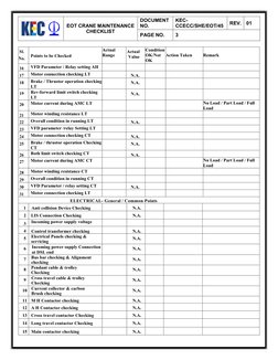 EOT Crane Maintenance Checklist | PDF | Electric Motor | Switch