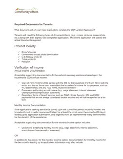 Required Documents for Tenants 
What documents will a Tenant need to provide to complete the GRA Landlord Application? 
Tenan