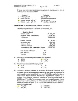 MANAGEMENT ADVISORY SERVICES 
BATCH 91 
PREWEEK MATERIAL 
Page 10 of 25
 
 
 
 
 
 
If Naval desires to maximize total compan
