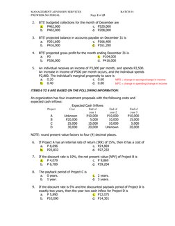 MANAGEMENT ADVISORY SERVICES 
BATCH 91 
PREWEEK MATERIAL 
Page 2 of 25
 
 
 
 
 2. 
BTS’ budgeted collections for the month o