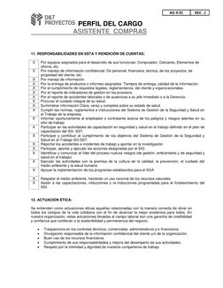 PERFIL DEL CARGO 
                       ASISTENTE  COMPRAS 
 
 
 
 
 
 
 
 
 
11. RESPONSABILIDADES EN SSTA Y RENDICIÓN D