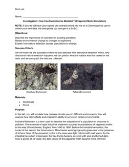 Peppered Moth Evolution Simulation Lab | PDF | Chart