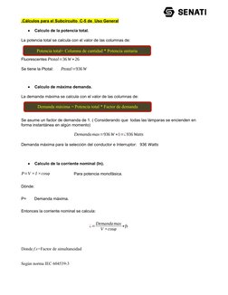 .Cálculos para el Subcircuito  C-5 de  Uso General

Calculo de la potencia total.
La potencia total se calcula con el valor
