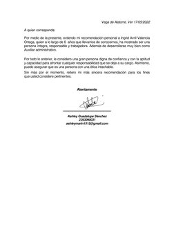 Vega de Alatorre, Ver 17/05/2022 
 
A quien corresponda: 
 
Por medio de la presente, extiendo mi recomendación personal a In
