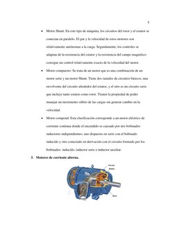 5 
 
 Motor Shunt: En este tipo de máquina, los circuitos del rotor y el estator se 
conectan en paralelo. El par y la veloc
