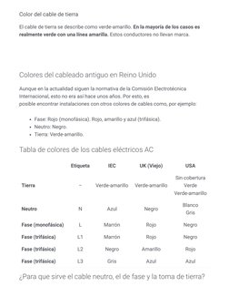 Color del cable de tierra
El cable de tierra se describe como verde-amarillo. En la mayoría de los casos es
realmente verde c
