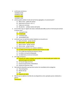  
La formula correcta es: 
=SUMA(C1/C20) 
=SUMA(1C:20C) 
=SUMA(C1:C20) 
=SUMA[C1:C20]  
 
¿Como puedo cambiar el color de