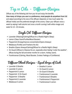 ©2016 Jennifer Hudgens, DBA. Natural Wellness Tips, All Rights Reserved.
Top 10 Oils  -  Diffuser Recipes
Diffuse any of the