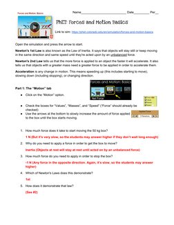 PhET Forces and Motion Basics Worksheet | PDF | Force | Newton's Laws ...