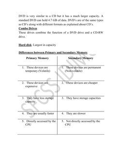 DVD is very similar to a CD but it has a much larger capacity. A 
standard DVD can hold 4.7 GB of data. DVD’s are of the