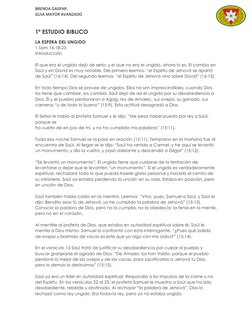 BRENDA GASPAR 
GUIA MAYOR AVANZADO 
1ª ESTUDIO BIBLICO 
LA ESPERA DEL UNGIDO 
1 Sam 16:18-23 
Introducción 
 
El que era el u