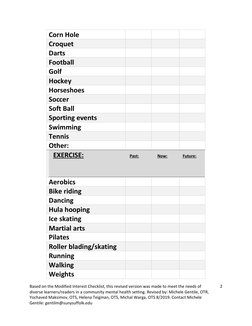 Modified Interest Checklist for Therapy | PDF | Leisure | Hobbies