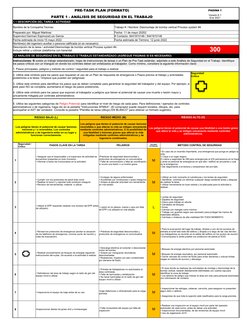 PRE-TASK PLAN (FORMATO)
PAGINA 1
PARTE 1 - ANÁLISIS DE SEGURIDAD EN EL TRABAJO
1.1 DESCRIPCIÓN DEL TAREA / ACTIVIDAD
Nombre d