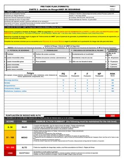 PRE-TASK PLAN (FORMATO)
PAGE 2
PARTE 2 - Análisis de Riesgo/AMEF DE SEGURIDAD
Nombre de la Compañía:Tecmac
Trabajo # / Nombre