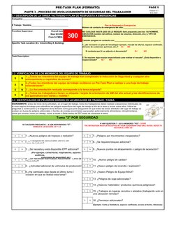 PRE-TASK PLAN (FORMATO)
PAGE 5
PARTE 3 - PROCESO DE INVOLUCRAMIENTO DE SEGURIDAD DEL TRABAJADOR
3.1 DESCRIPCIÓN DE LA TAREA /