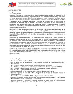 DECLARACION DE IMPACTO AMBIENTAL DEL PROYECTO: "MEJORAMIENTO DE LA I.E.
MARISCAL CASTILLA, DISTRITO DE EL TAMBO - HUANCAYO -