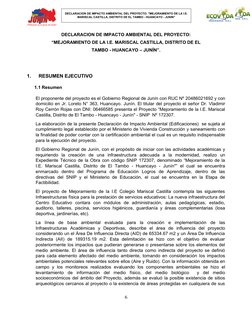DECLARACION DE IMPACTO AMBIENTAL DEL PROYECTO: "MEJORAMIENTO DE LA I.E.
MARISCAL CASTILLA, DISTRITO DE EL TAMBO - HUANCAYO -