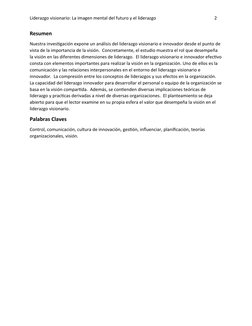Liderazgo visionario: La imagen mental del futuro y el liderazgo                                                    2 
Resume
