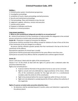 Criminal Procedure Code, 1973 
 
Syllabus: - 
1. Criminal justice system. Constitutional perspectives. 
2. Investigation proc