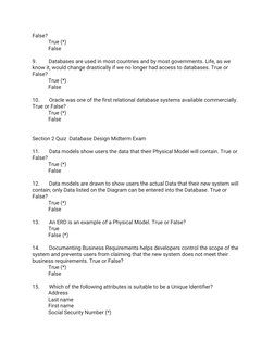 Database Design Midterm Exam Overview | PDF | Databases | Data Model