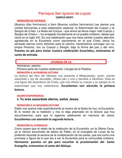 LITURGIA DE LA
Parroquia San Ignacio de Loyola
CORPUS CRISTI
MONICIÓN
 
   DE
    ENTRADA
 
 
(Buenos días hermanos) o bien (