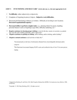Brief Cognitive Rating Scale (BCRS) : (Circle Only One, I.e., The Most ...