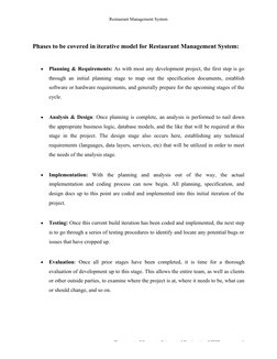 Restaurant Management System
Department of Computer Science and Engineering, NIIST, 
6
Phases to be covered in iterative mode