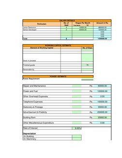 No. of 
Staff
Total Month
12
4
2
6
No. of Days
70
Rs.
Rs.
Rs.
Rs.
Rs.
Rs.
Rs.
Rs.
9.00%
SALARY DETAILS
Wages Per Month
Amount