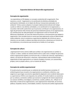 Supuestos básicos del desarrollo organizacional
Concepto de organización
 Los especialistas en DO adoptan un concepto conduct