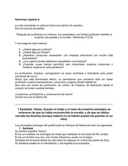 Nehemías capítulo 6.
Lo más importante no está por fuera sino dentro de nosotros.
Ese es el punto de partida.
“Después de
