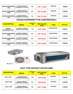 CEILING SUSPENDED TYPE (CONVENTIONAL) 
 
 
 DUCT TYPE (WITHOUT WATER PUMP) 
 
CEILING SUSPENDED 
TYPE 
 
 GTH36D3FI (INDOOR)