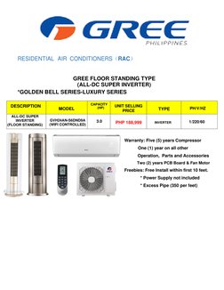 RESIDENTIAL AIR CONDITIONERS（RAC）  
 
 
GREE FLOOR STANDING TYPE  
(ALL-DC SUPER INVERTER) 
*GOLDEN BELL SERIES-LUXURY SE