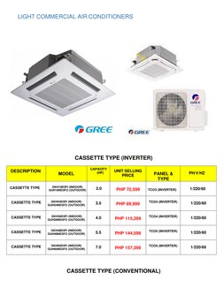 LIGHT COMMERCIAL AIR CONDITIONERS 
 
 
 
 
 
 
 
CASSETTE TYPE (INVERTER) 
 
 
CASSETTE TYPE (CONVENTIONAL) 
 
DESCRIPTION