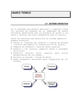 3MARCO TEÓRICO
3.1 SISTEMA OPERATIVO
Es un programa que permite gestionar y organizar todos
los  recursos  de  hardware  de