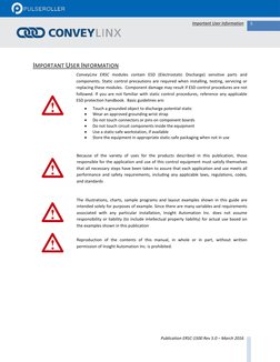 5
Important User Information
Publication ERSC-1500 Rev 5.0 – March 2016
IMPORTANT USER INFORMATION
ConveyLinx ERSC