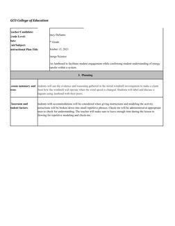 GCU College of Education
Teacher Candidate:
Grade Level:
Date:
Unit/Subject:
nstructional Plan Title
Stacy DeSanto
7th Grade