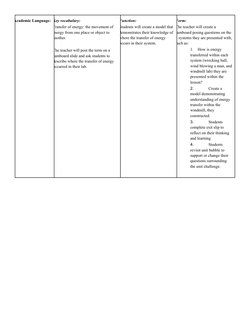 Academic Language: Key vocabulary:
Transfer of energy: the movement of
energy from one place or object to
another.
The teache