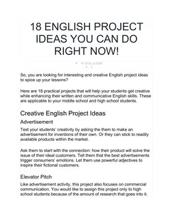 Creative English Project Ideas for Students | PDF | English As A Second ...