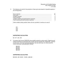 Absorption vs. Variable Costing Quiz | PDF | Inventory | Net Income