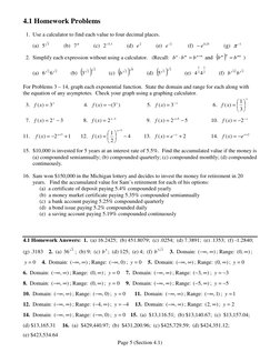 Page 5 (Section 4.1) 
4.1 Homework Problems 
 
  1.  Use a calculator to find each value to four decimal places. 
       (a)