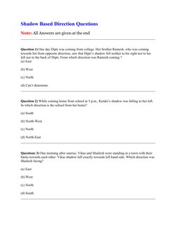 Shadow Based Question Shadow Direction Reasoning Questions | PDF | Physical Phenomena