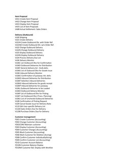 Item Proposal
VA51 Create Item Proposal
VA52 Change Item Proposal
VA53 Display Item Proposal
VA55 List of Item Proposals
VA88