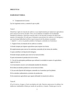 PREGUNTAS 
HABILIDAD VERBAL

Comprensión de Lectura
Lee los siguientes textos y contesta lo que se pide:
Texto I
Desde hace