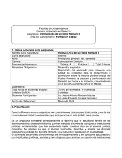Programa 
 
 
 
 
 
 
1.- Datos Generales de la Asignatura 
Nombre de la Asignatura: 
Instituciones del Derecho R