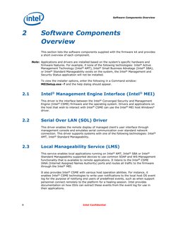 Software Components Overview 
 
 
8  
Intel Confidential  
 
 
2 
Software Components 
Overview 
This section lists the sof