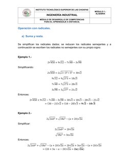 INSTITUTO TECNOLÓGICO SUPERIOR DE LAS CHOAPAS 
MÓDULO 1.- 
ALGEBRA 
INGENIERÍA INDUSTRIAL 
 
MÓDULO DE DESARROLLO DE COMPET