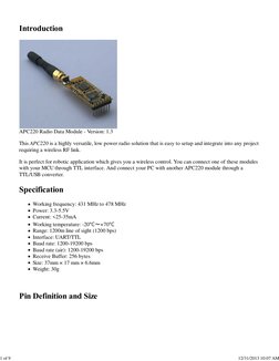 APC220 Radio Data Module - Version: 1.3
This APC220 is a highly versatile, low power radio solution that is easy to setup and